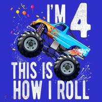 Kids 4 Year Old 4th Birthday Boy Monster Truck Car Button thumb 1