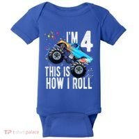 Kids 4 Year Old 4th Birthday Boy Monster Truck Car Baby Bodysuit thumb 0