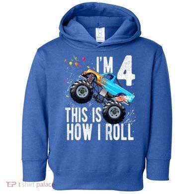 Kids 4 Year Old 4th Birthday Boy Monster Truck Car Toddler Hoodie