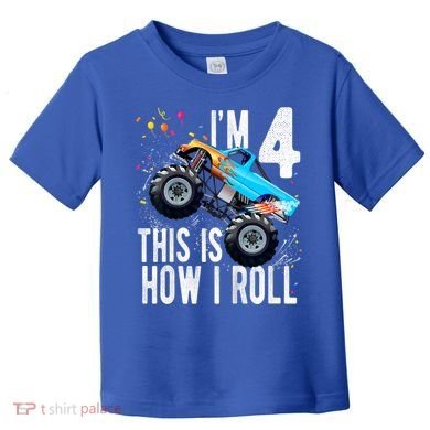 Kids 4 Year Old 4th Birthday Boy Monster Truck Car Toddler T-Shirt