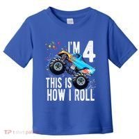 Kids 4 Year Old 4th Birthday Boy Monster Truck Car Toddler T-Shirt thumb 0