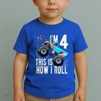 Kids 4 Year Old 4th Birthday Boy Monster Truck Car Toddler T-Shirt thumb 2