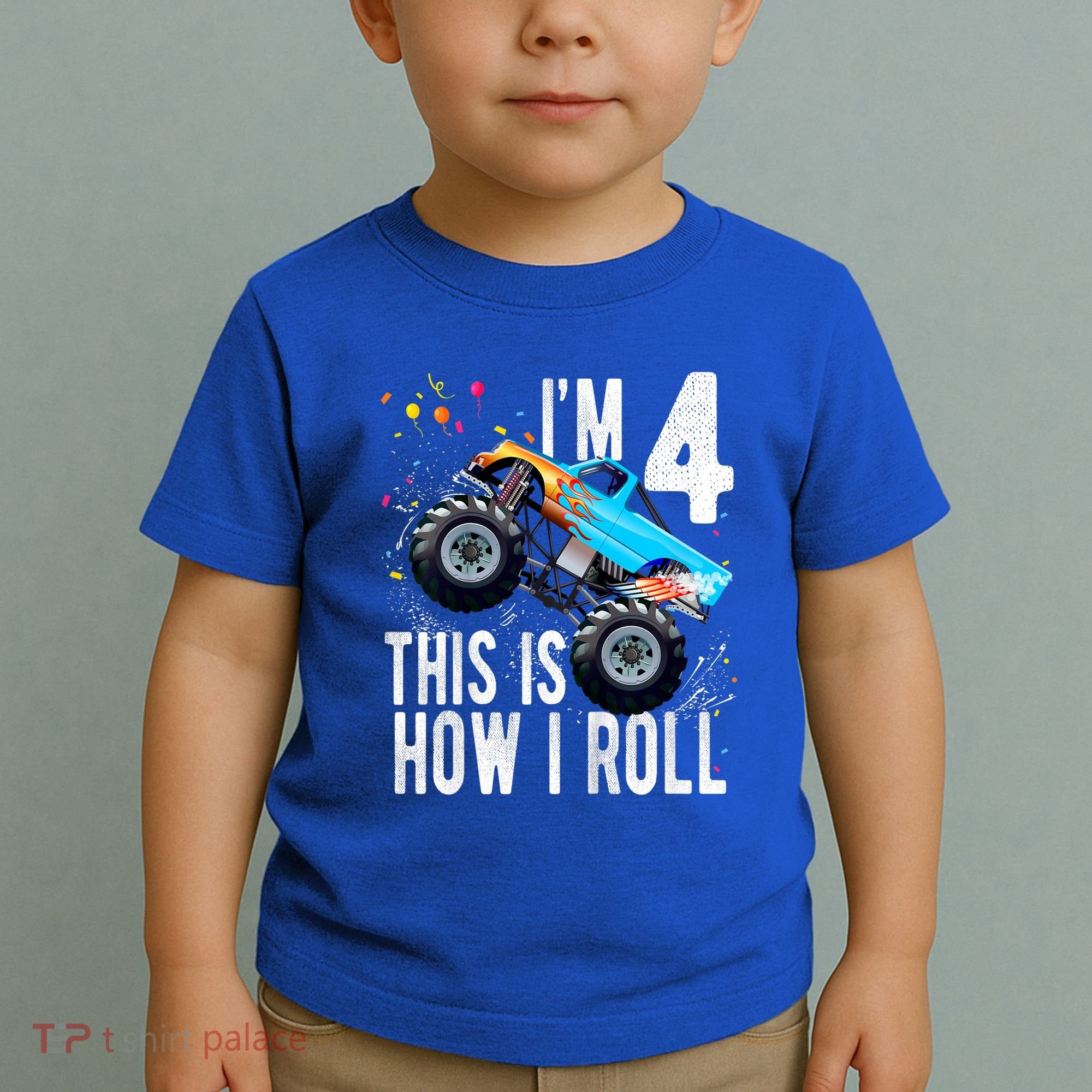 Kids 4 Year Old 4th Birthday Boy Monster Truck Car Toddler T-Shirt