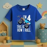 Kids 4 Year Old 4th Birthday Boy Monster Truck Car Toddler T-Shirt thumb 3