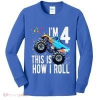 Kids 4 Year Old 4th Birthday Boy Monster Truck Car Kids Long Sleeve Shirt thumb 0
