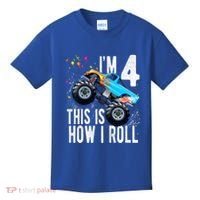 Kids 4 Year Old 4th Birthday Boy Monster Truck Car Kids T-Shirt thumb 0