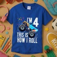 Kids 4 Year Old 4th Birthday Boy Monster Truck Car Kids T-Shirt thumb 3