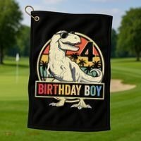 Kids 4 Year Old Shirt 4th Birthday Boy T Rex Dinosaur Golf Towel thumb 1
