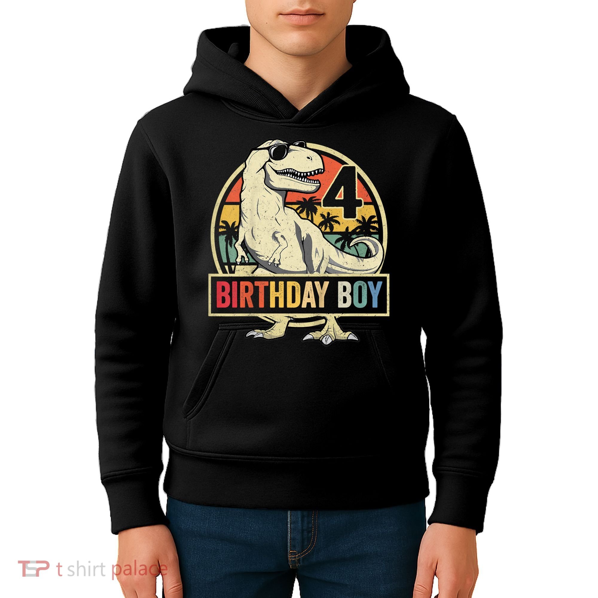 Kids 4 Year Old Shirt 4th Birthday Boy T Rex Dinosaur Kids Hoodie