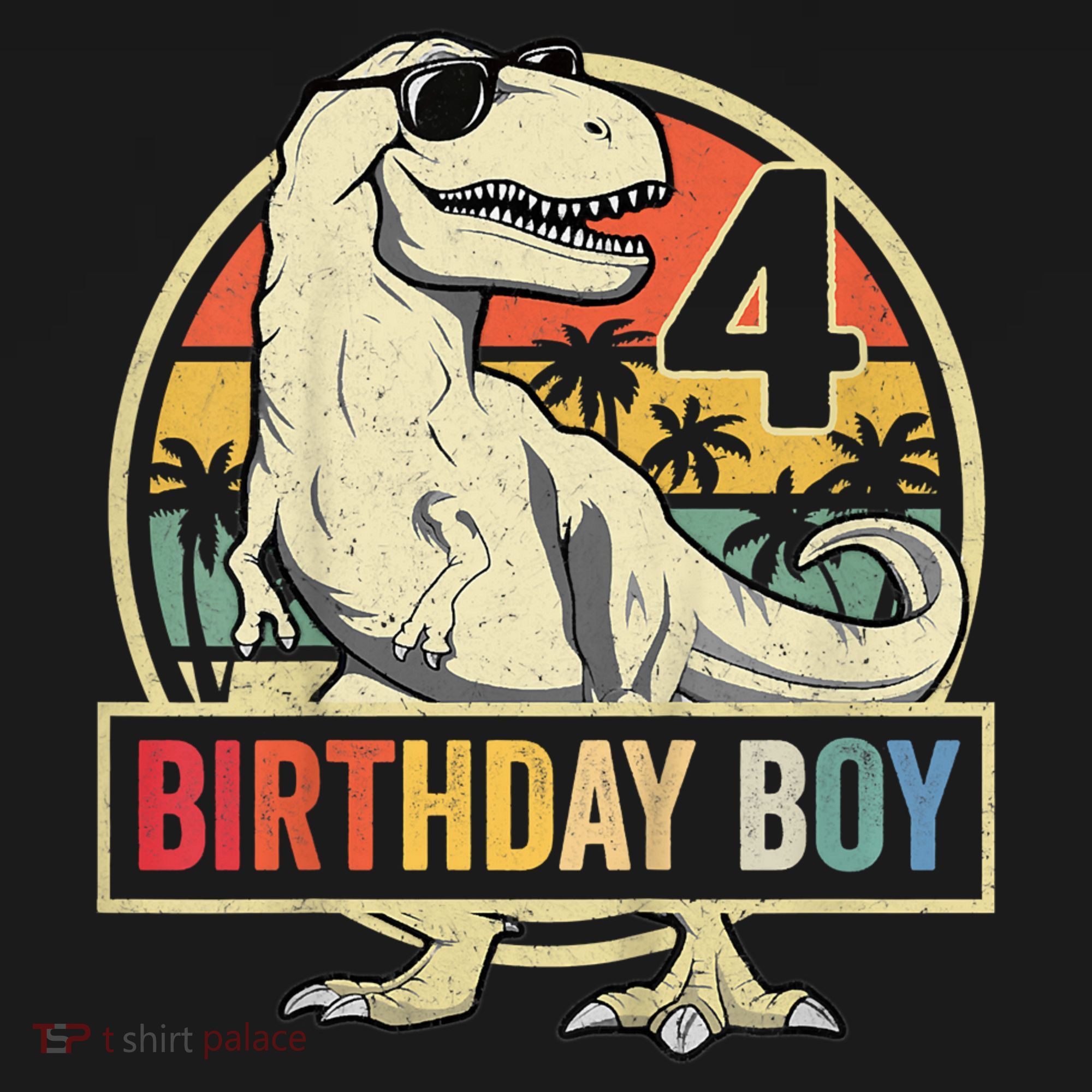 Kids 4 Year Old Shirt 4th Birthday Boy T Rex Dinosaur Kids T-Shirt