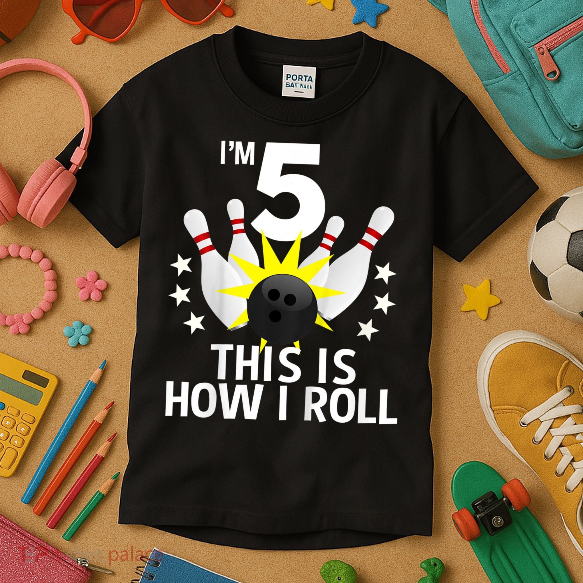 Kids 5 Year Old Bowling Birthday Party How I Roll 5th Kids T-Shirt
