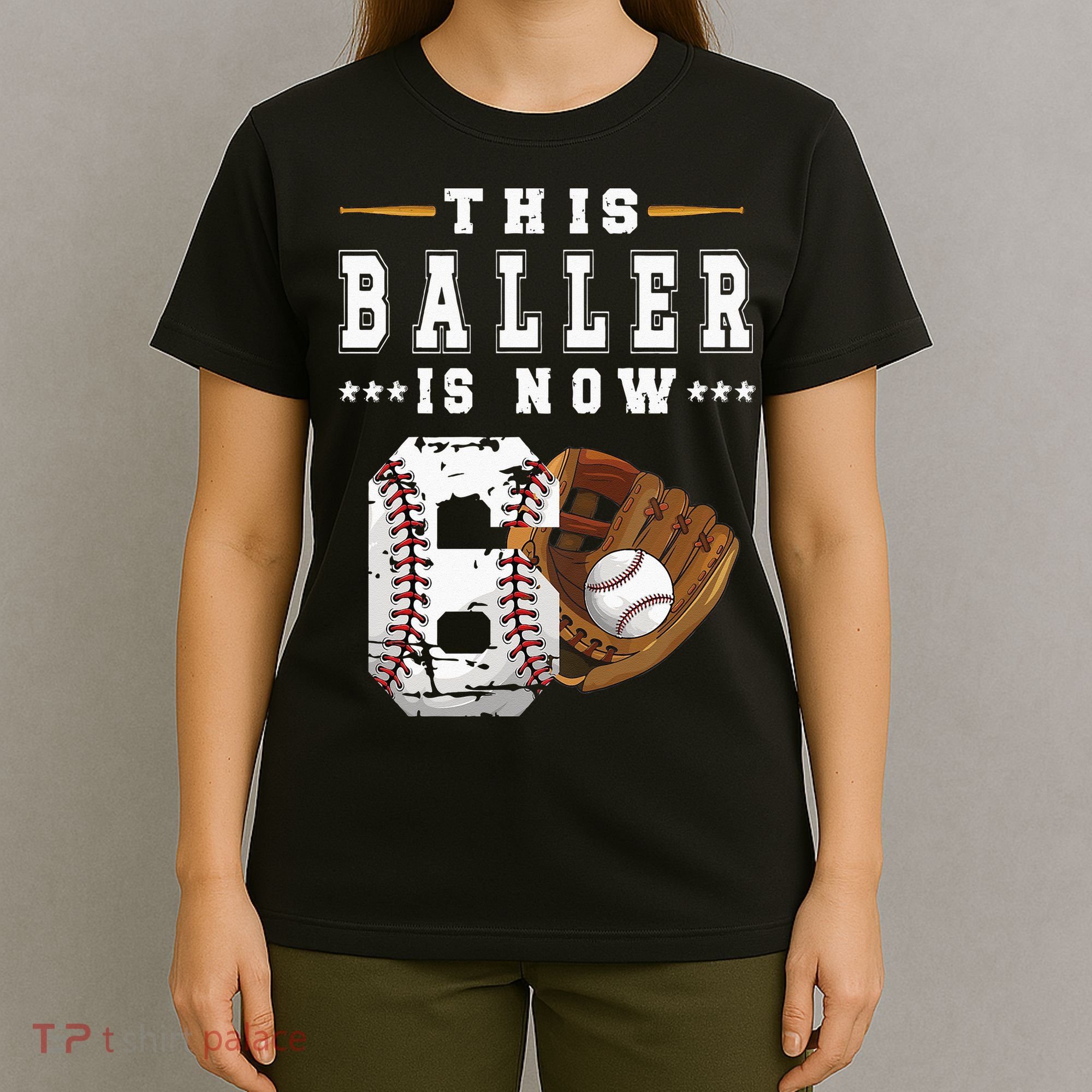 Kids 6th Birthday Baseball Boy Six Year Old Baseball Player T-Shirt