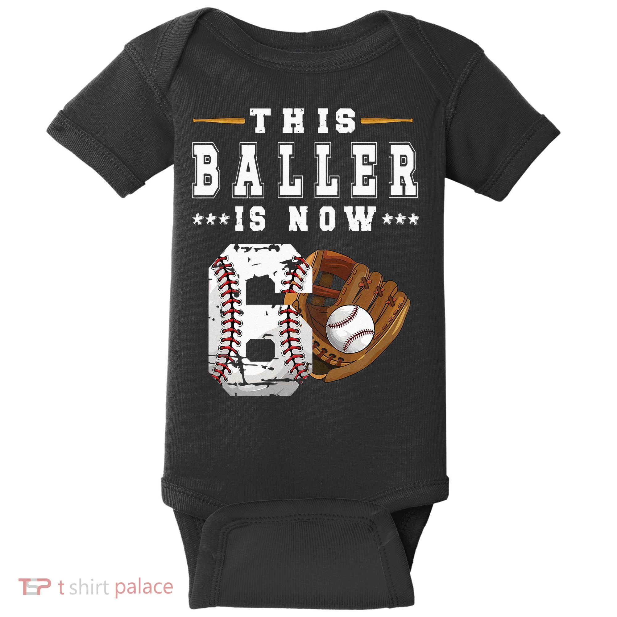 Kids 6th Birthday Baseball Boy Six Year Old Baseball Player Baby Bodysuit
