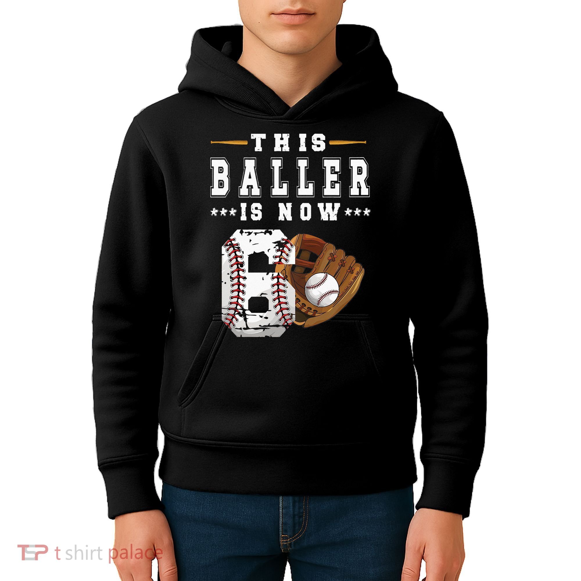 Kids 6th Birthday Baseball Boy Six Year Old Baseball Player Kids Hoodie