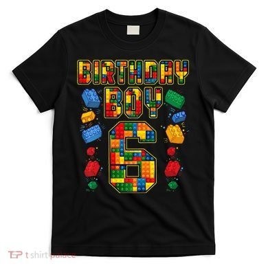 Kids 6th Birthday Master Builder 6 Years Old Block Building T-Shirt
