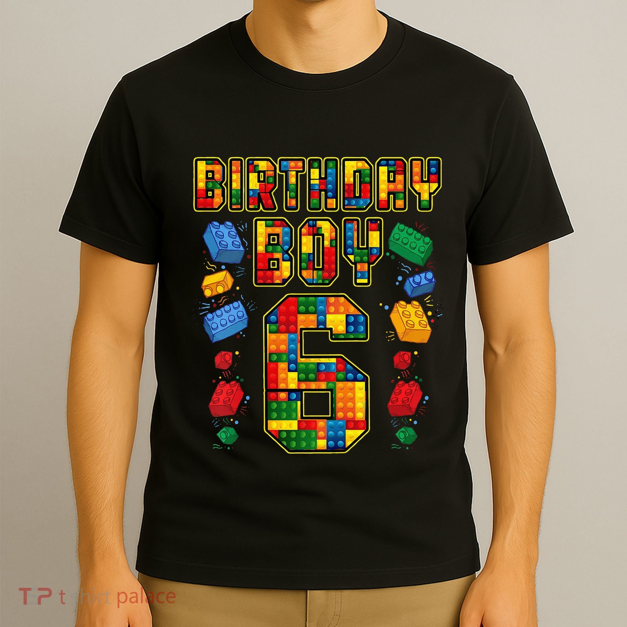 Kids 6th Birthday Master Builder 6 Years Old Block Building T-Shirt