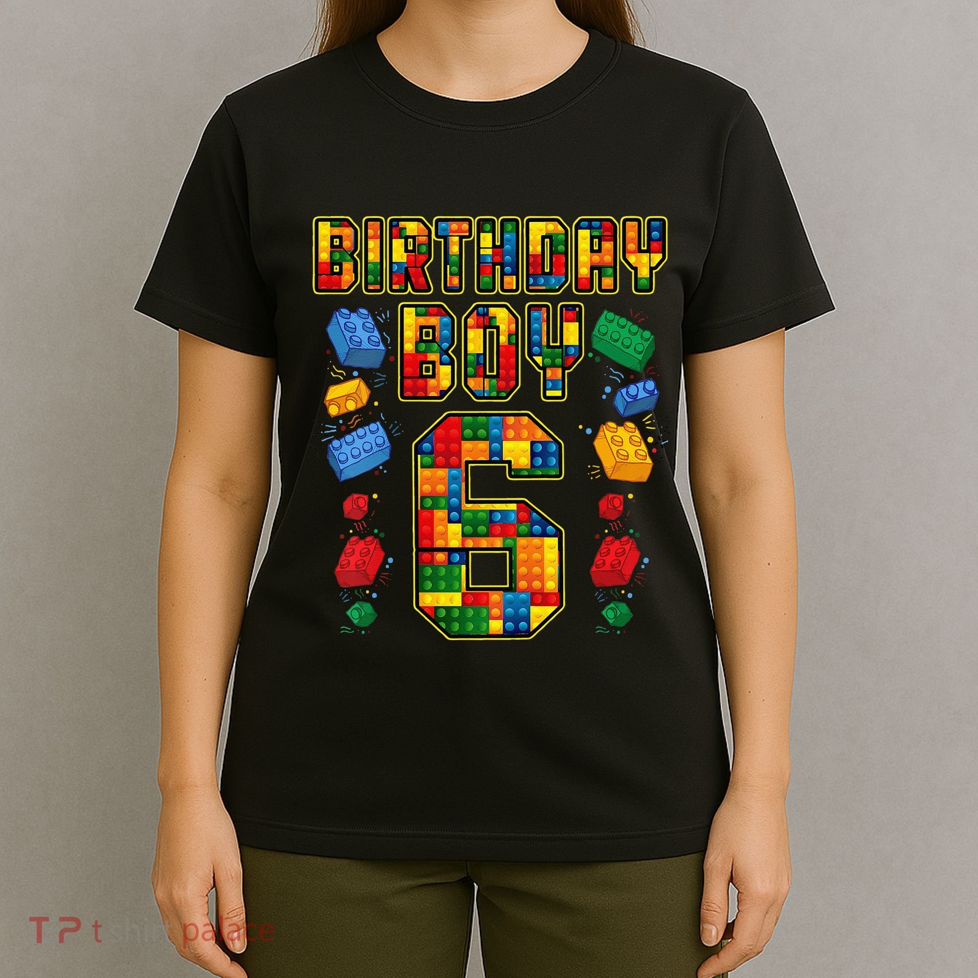 Kids 6th Birthday Master Builder 6 Years Old Block Building T-Shirt