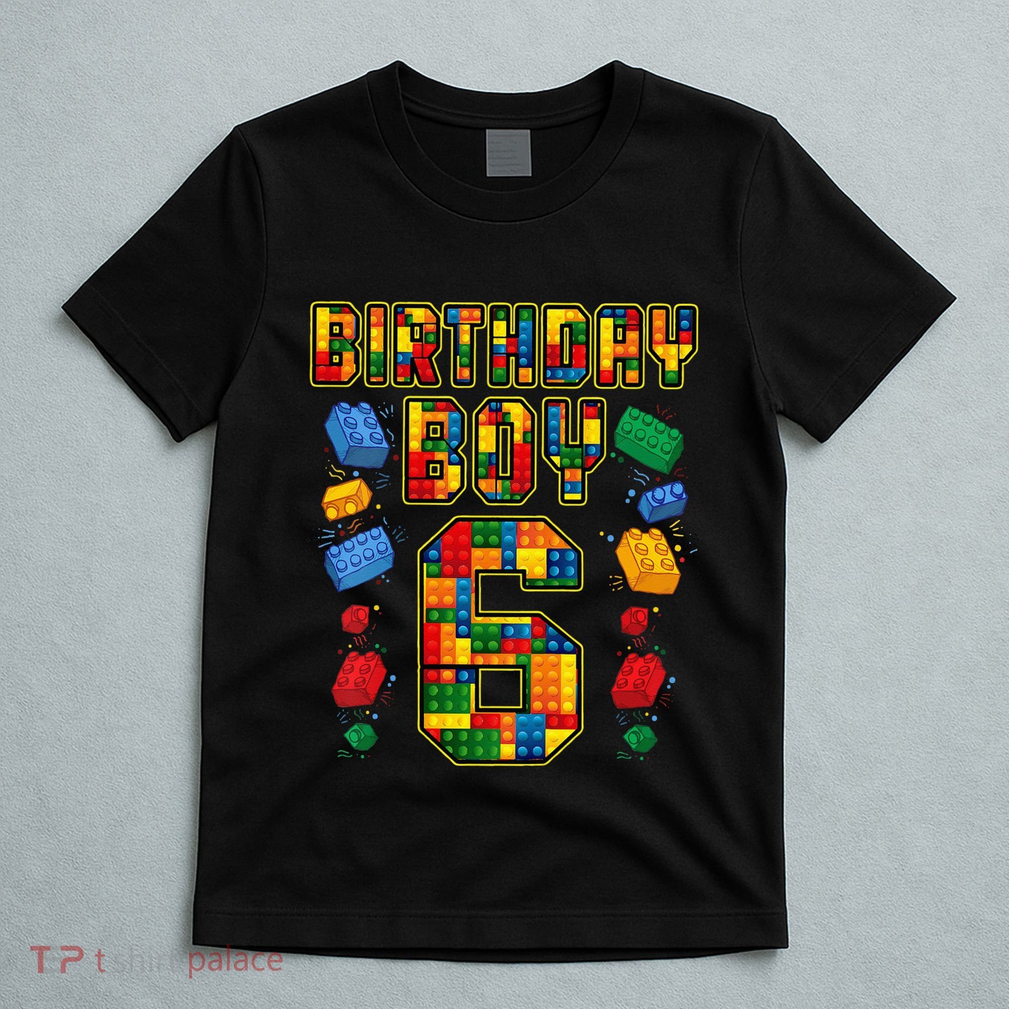 Kids 6th Birthday Master Builder 6 Years Old Block Building T-Shirt
