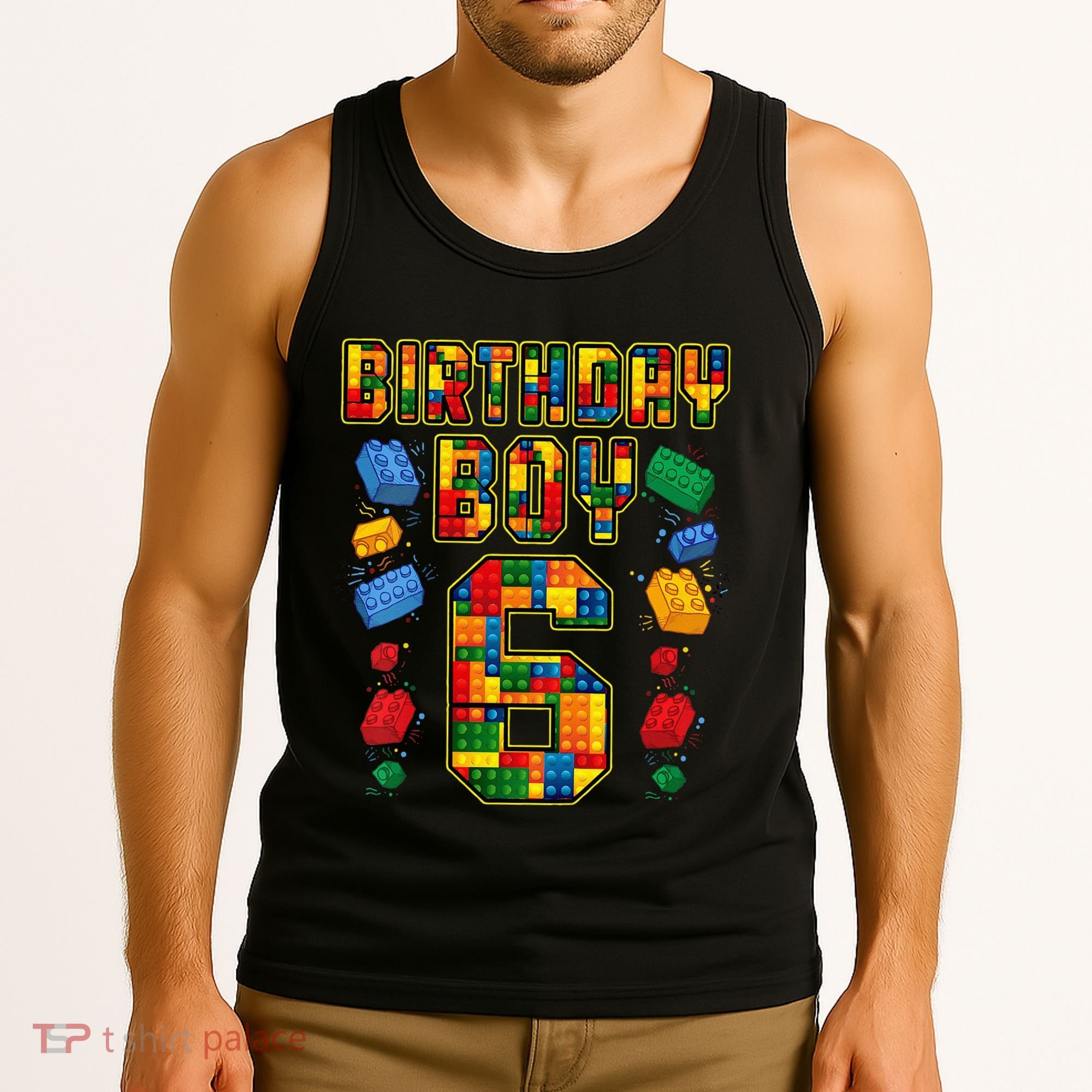 Kids 6th Birthday Master Builder 6 Years Old Block Building Tank Top