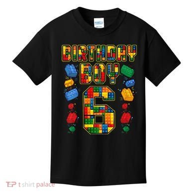 Kids 6th Birthday Master Builder 6 Years Old Block Building Kids T-Shirt
