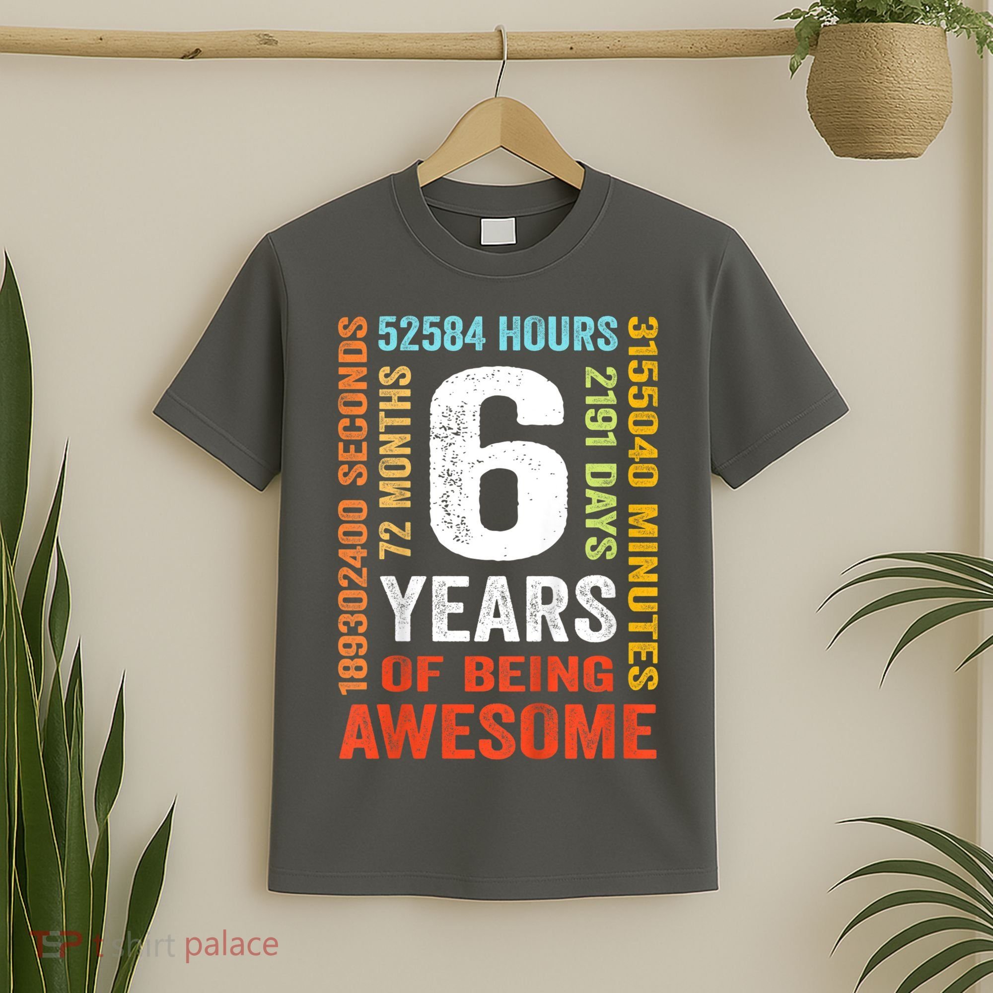 Kids 6th Birthday 6 Years Old Vintage Retro 72 Months T-Shirt