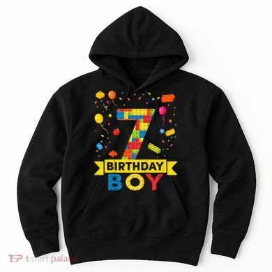 Kids 7 Year Old Building Blocks 7th Birthday Boy Hoodie