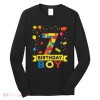 Kids 7 Year Old Building Blocks 7th Birthday Boy Long Sleeve Shirt thumb 0