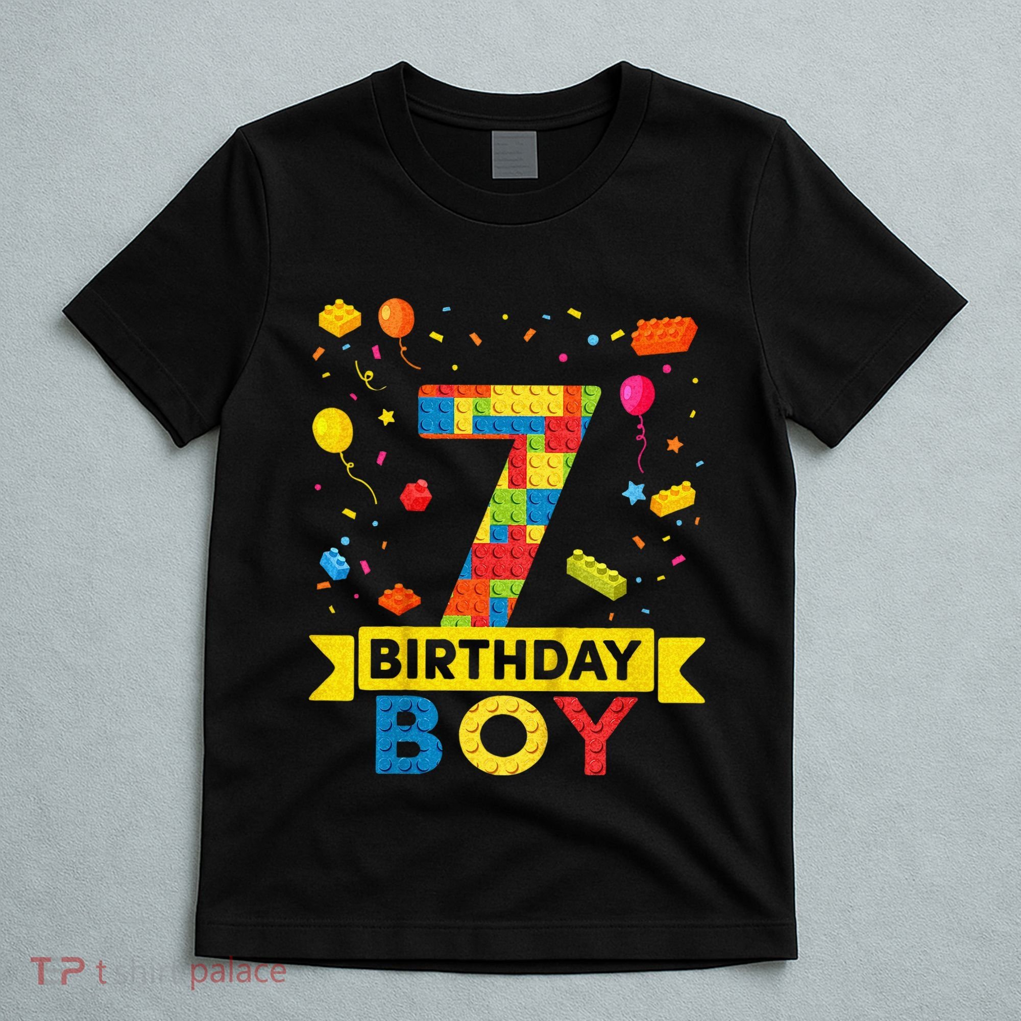 Kids 7 Year Old Building Blocks 7th Birthday Boy T-Shirt