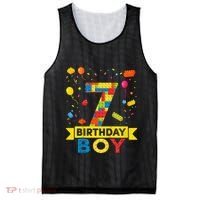 Kids 7 Year Old Building Blocks 7th Birthday Boy Mesh Reversible Basketball Jersey Tank thumb 0