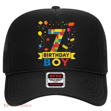 Kids 7 Year Old Building Blocks 7th Birthday Boy Hat