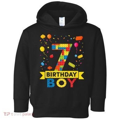 Kids 7 Year Old Building Blocks 7th Birthday Boy Toddler Hoodie