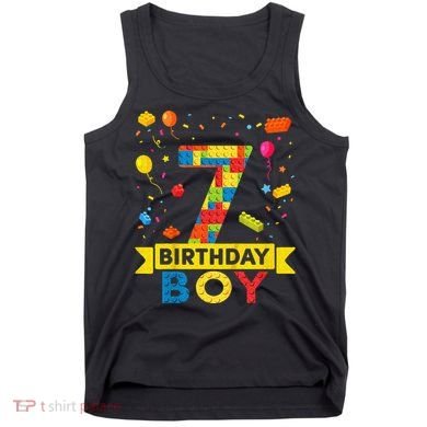 Kids 7 Year Old Building Blocks 7th Birthday Boy Tank Top