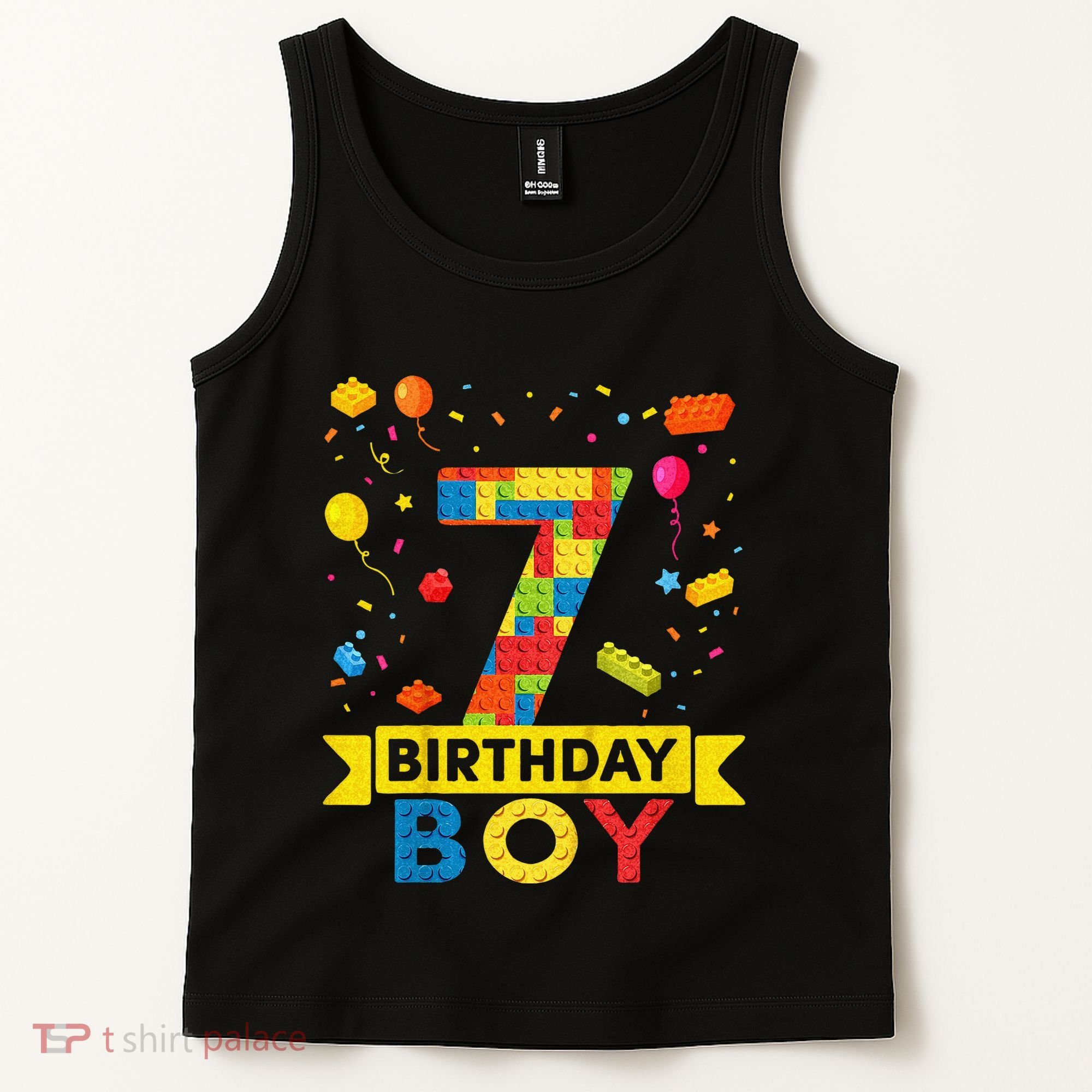 Kids 7 Year Old Building Blocks 7th Birthday Boy Tank Top