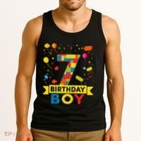 Kids 7 Year Old Building Blocks 7th Birthday Boy Tank Top thumb 3