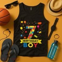 Kids 7 Year Old Building Blocks 7th Birthday Boy Tank Top thumb 4