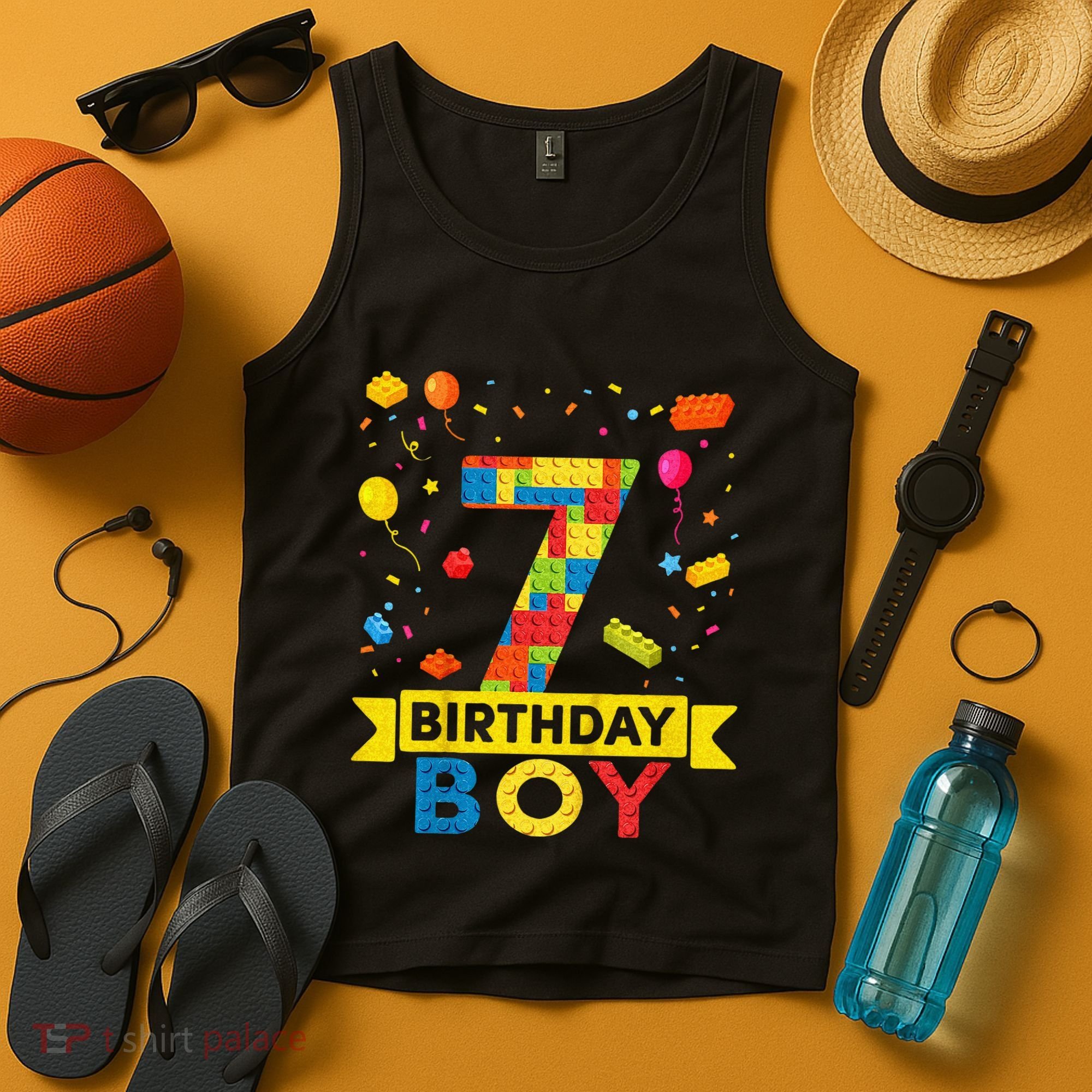 Kids 7 Year Old Building Blocks 7th Birthday Boy Tank Top