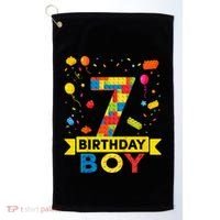 Kids 7 Year Old Building Blocks 7th Birthday Boy Golf Towel thumb 0