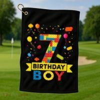 Kids 7 Year Old Building Blocks 7th Birthday Boy Golf Towel thumb 1