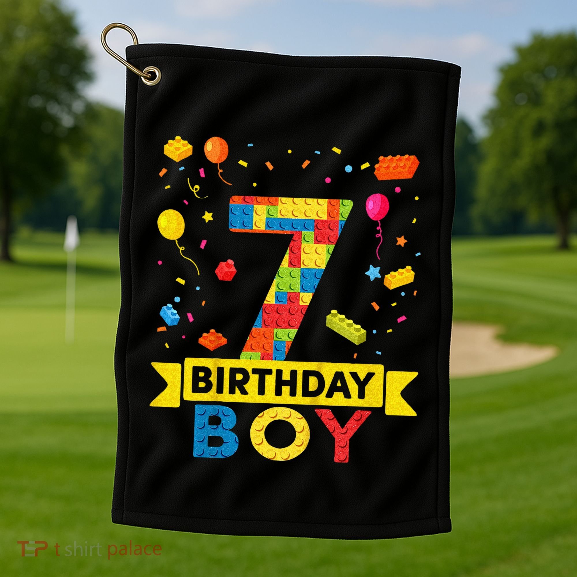 Kids 7 Year Old Building Blocks 7th Birthday Boy Golf Towel