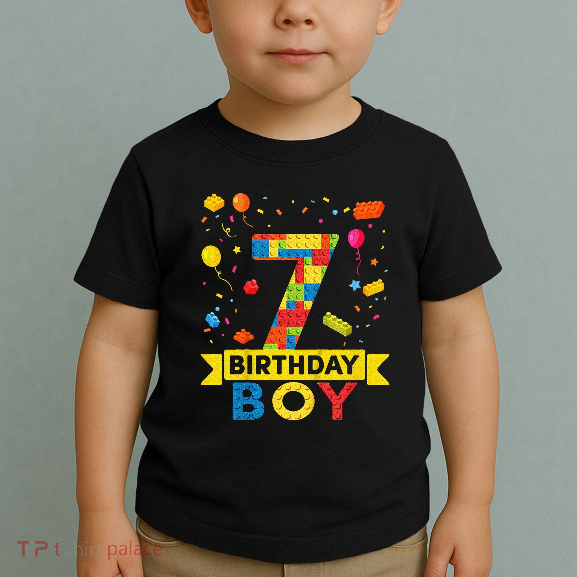 Kids 7 Year Old Building Blocks 7th Birthday Boy Toddler T-Shirt