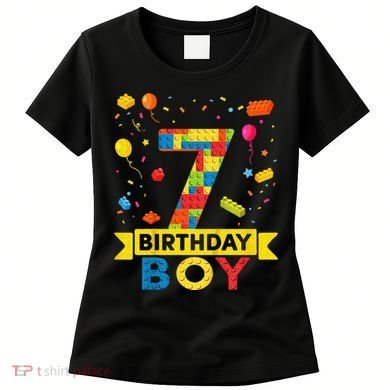 Kids 7 Year Old Building Blocks 7th Birthday Boy Women's T-Shirt