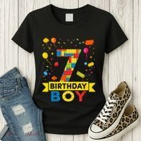 Kids 7 Year Old Building Blocks 7th Birthday Boy Women's T-Shirt thumb 3