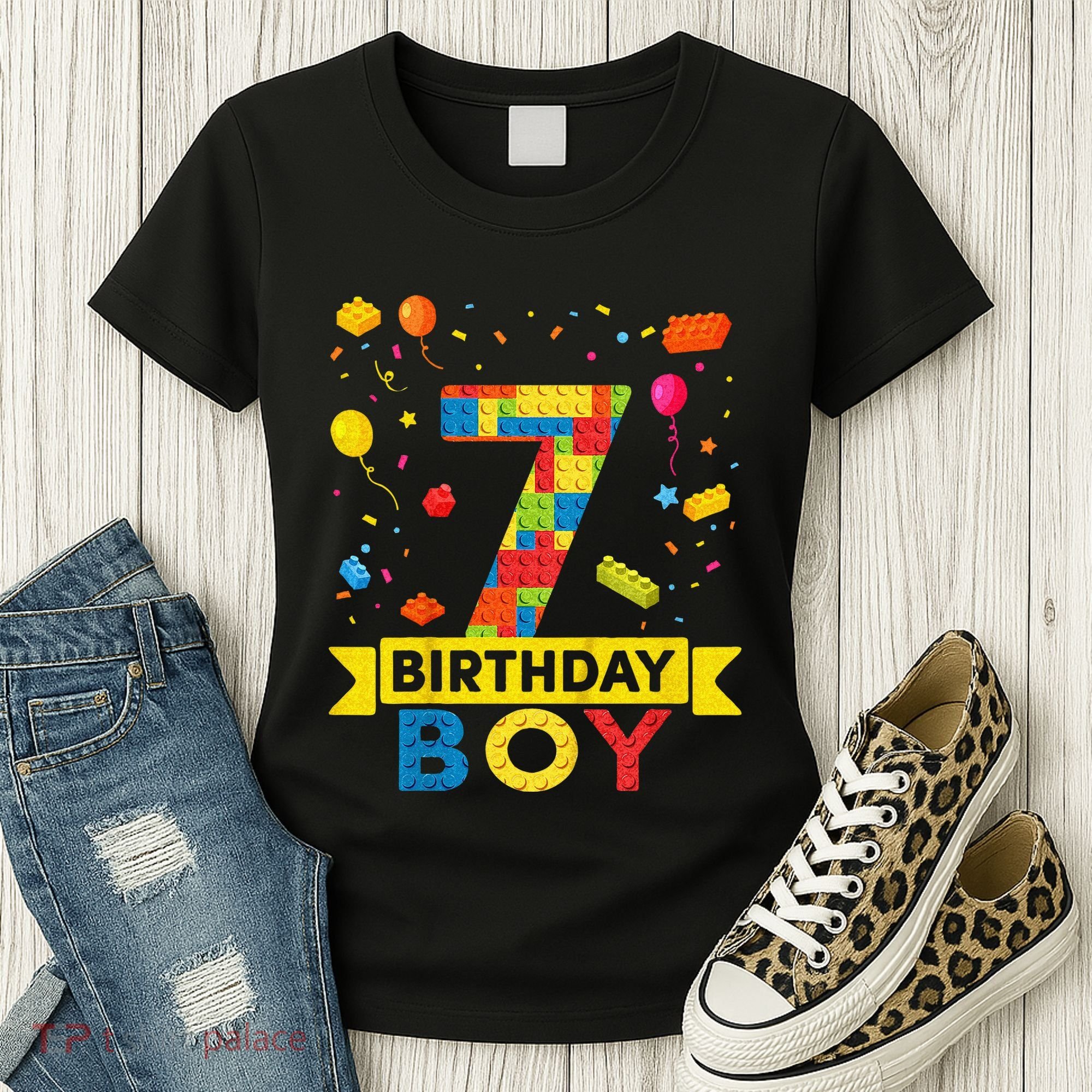 Kids 7 Year Old Building Blocks 7th Birthday Boy Women's T-Shirt