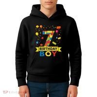 Kids 7 Year Old Building Blocks 7th Birthday Boy Kids Hoodie thumb 4