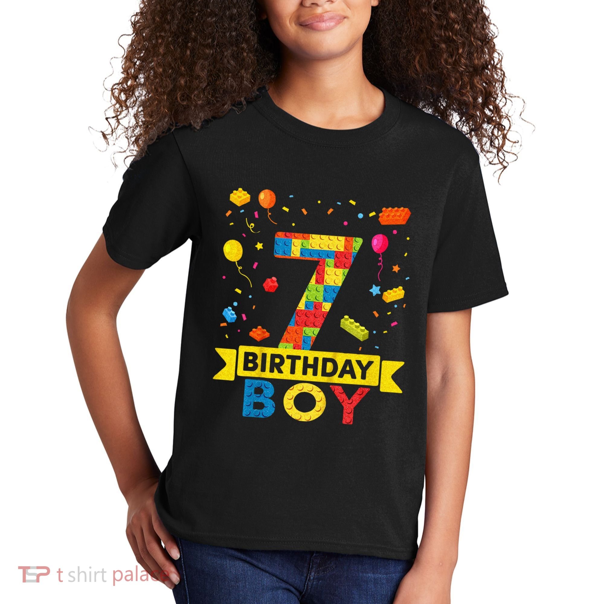 Kids 7 Year Old Building Blocks 7th Birthday Boy Kids T-Shirt