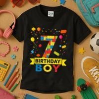 Kids 7 Year Old Building Blocks 7th Birthday Boy Kids T-Shirt thumb 3