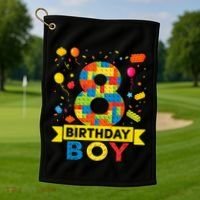 Kids 8 Year Old Building Blocks 8th Birthday Boy Golf Towel thumb 1