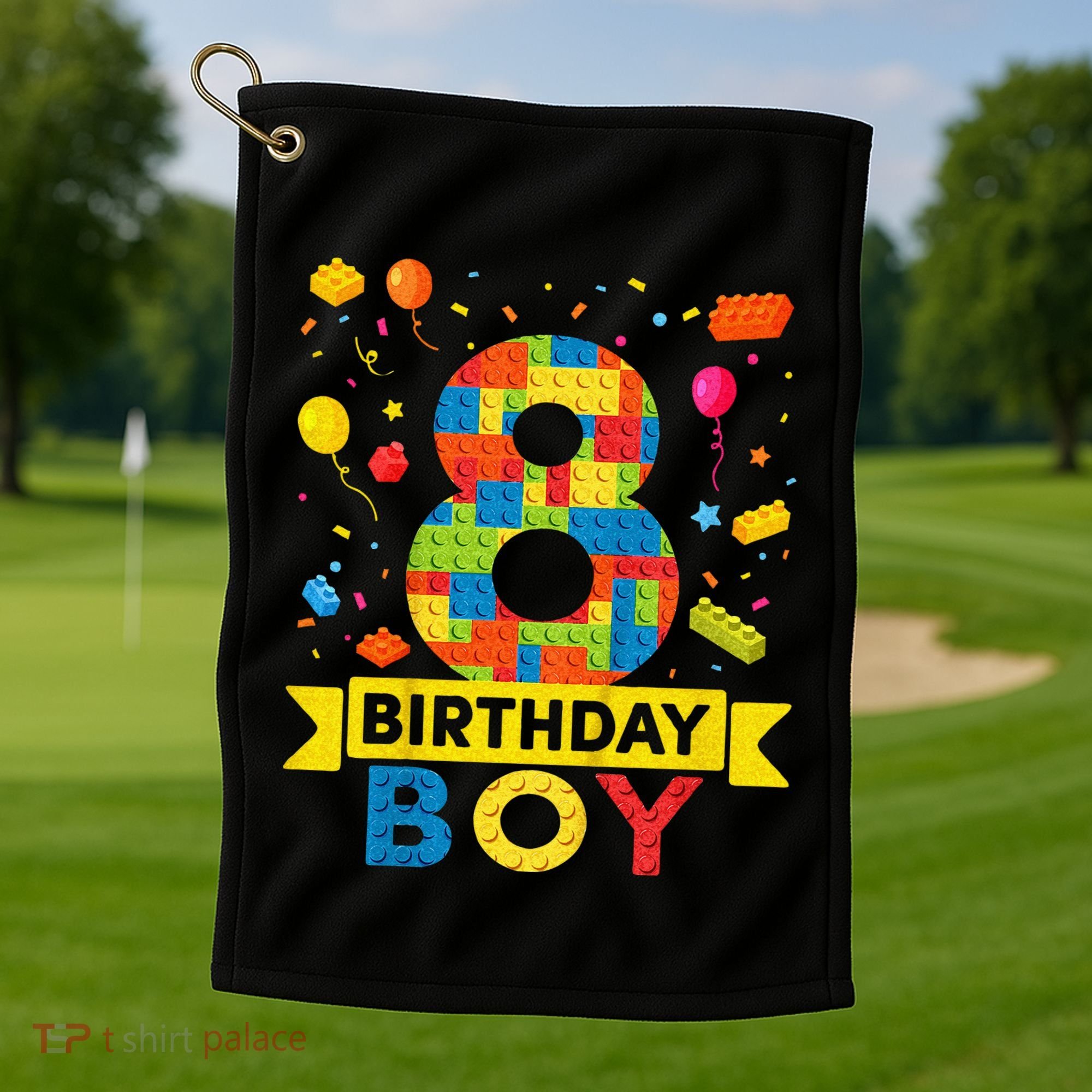Kids 8 Year Old Building Blocks 8th Birthday Boy Golf Towel