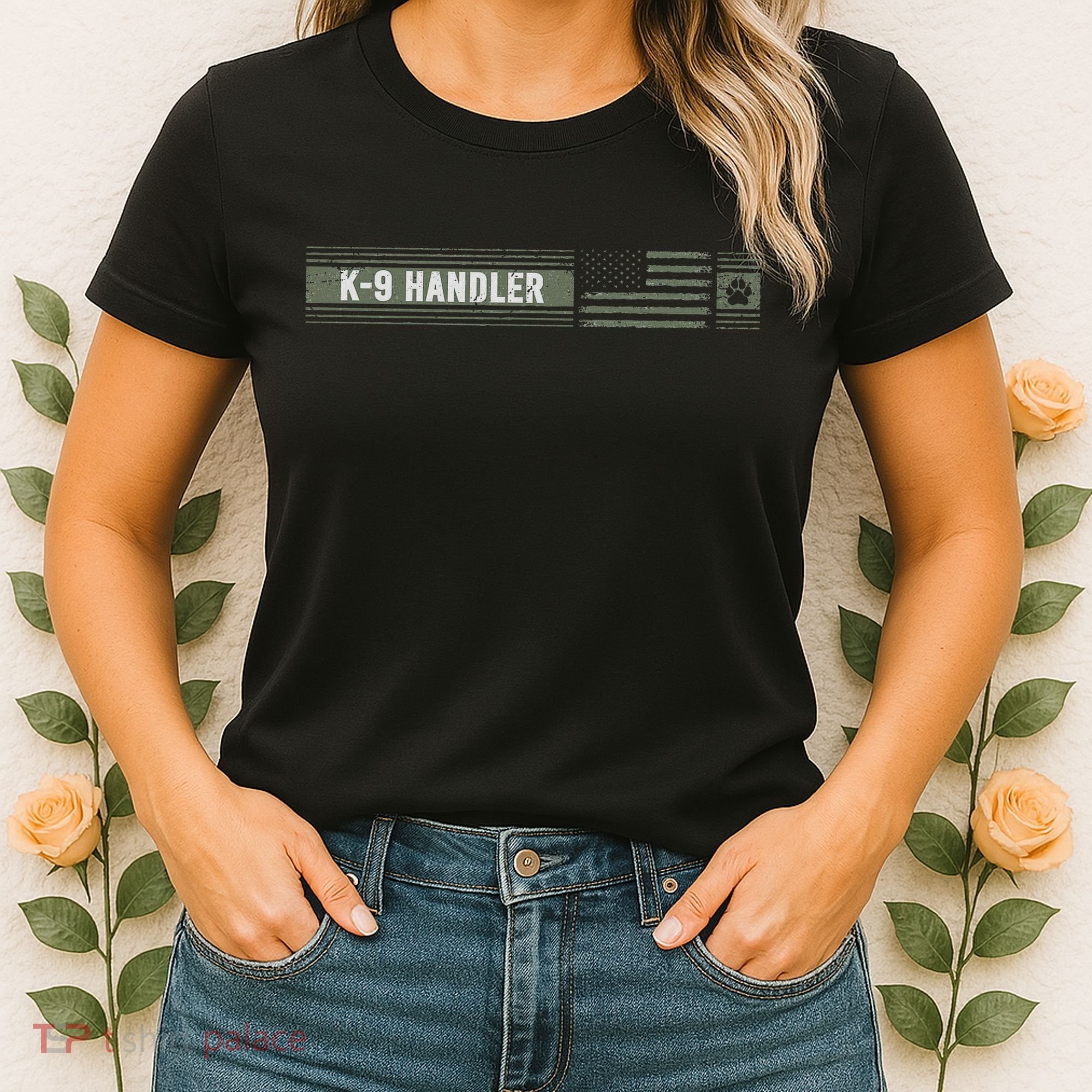K 9 Handler K9 Unit Gift Distressed American Flag Women's T-Shirt