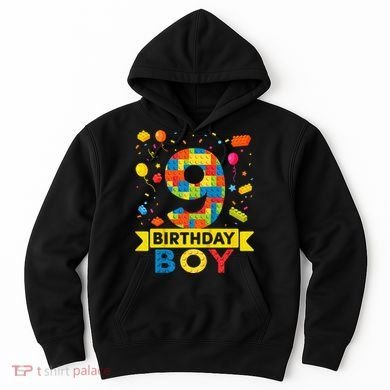 Kids 9 Year Old Building Blocks 9th Birthday Boy Hoodie
